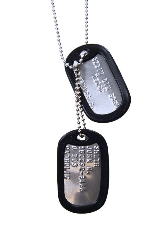 Lasergraverede dogtags med kæde og silencer